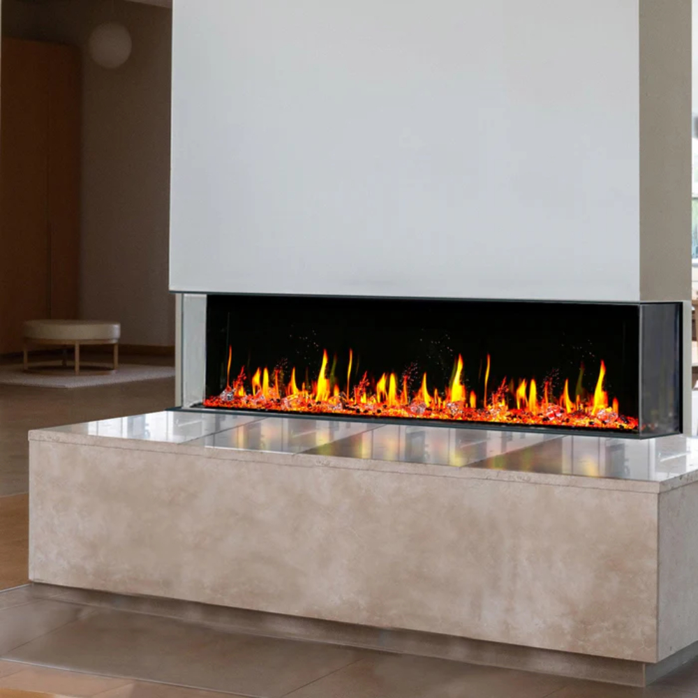 Litedeer Homes ZEF60T WarmCastle 60" 3 Side Smart Electric Fireplace + Crushed Ice Rocks