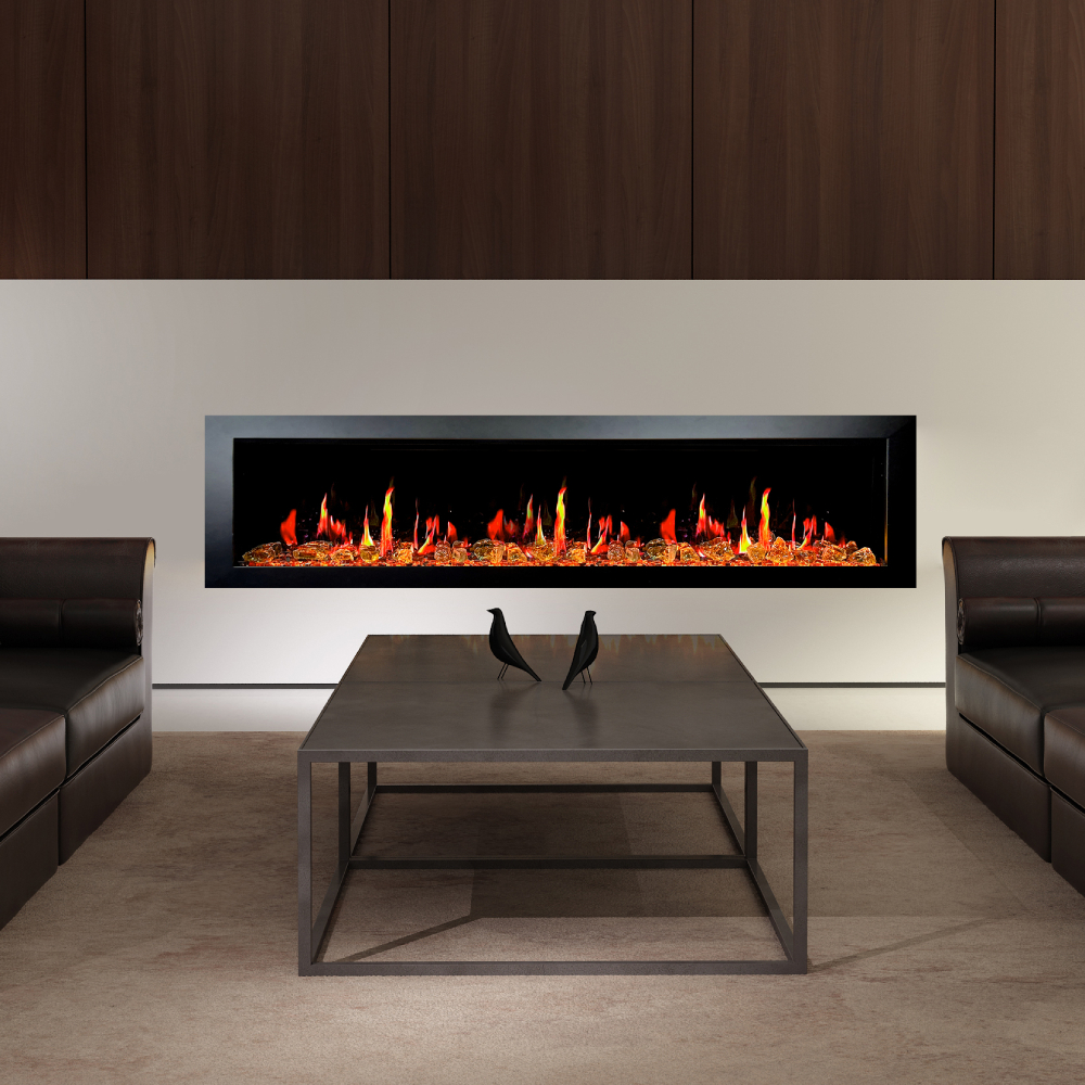 Litedeer Homes ZEF78VA Latitude II 78" Smart Wall Mount Electric Fireplace + Reflective Fire Glass