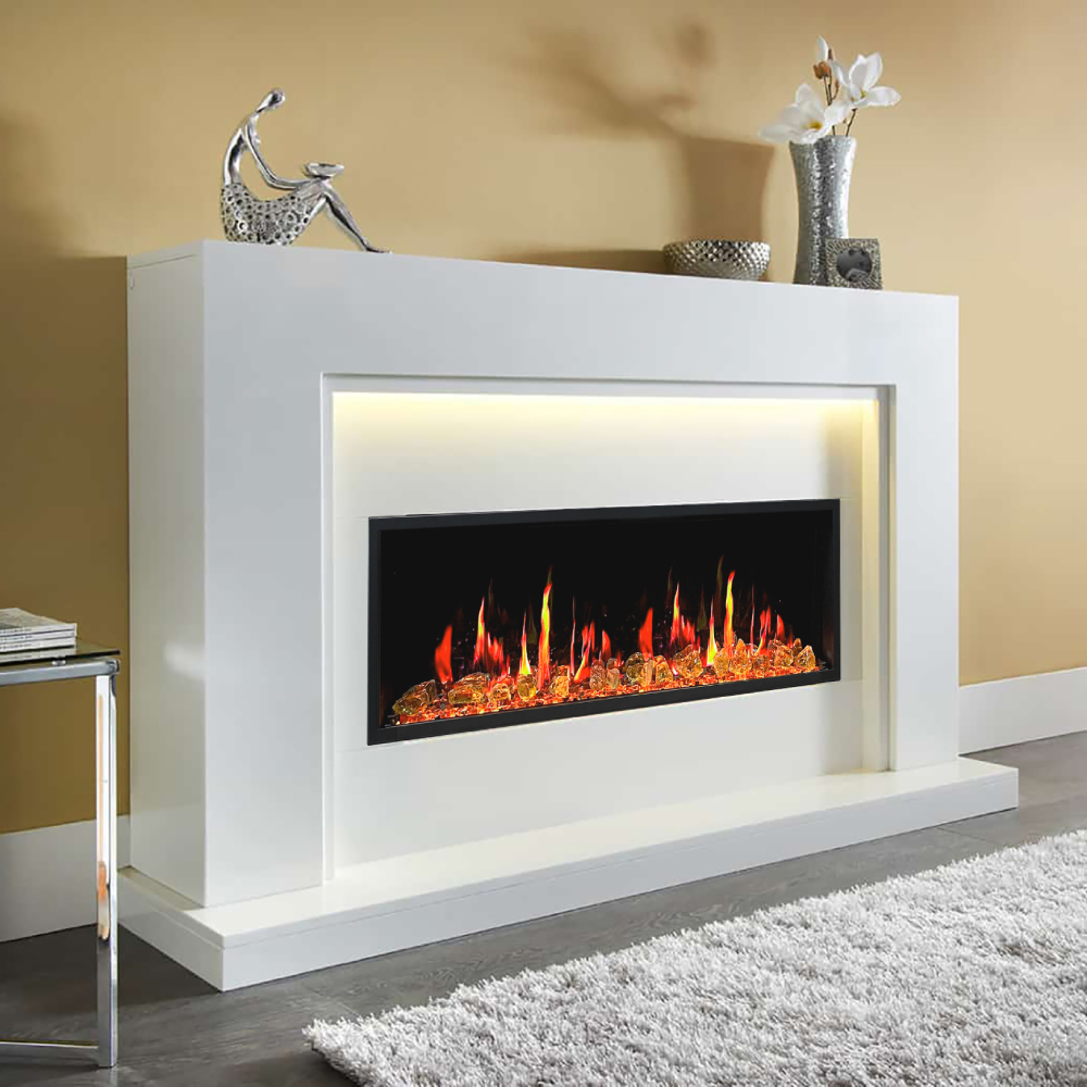 Litedeer Homes ZEF55VA Latitude 55" Built-in Linear Electric Fireplace + Reflective Fire Glass