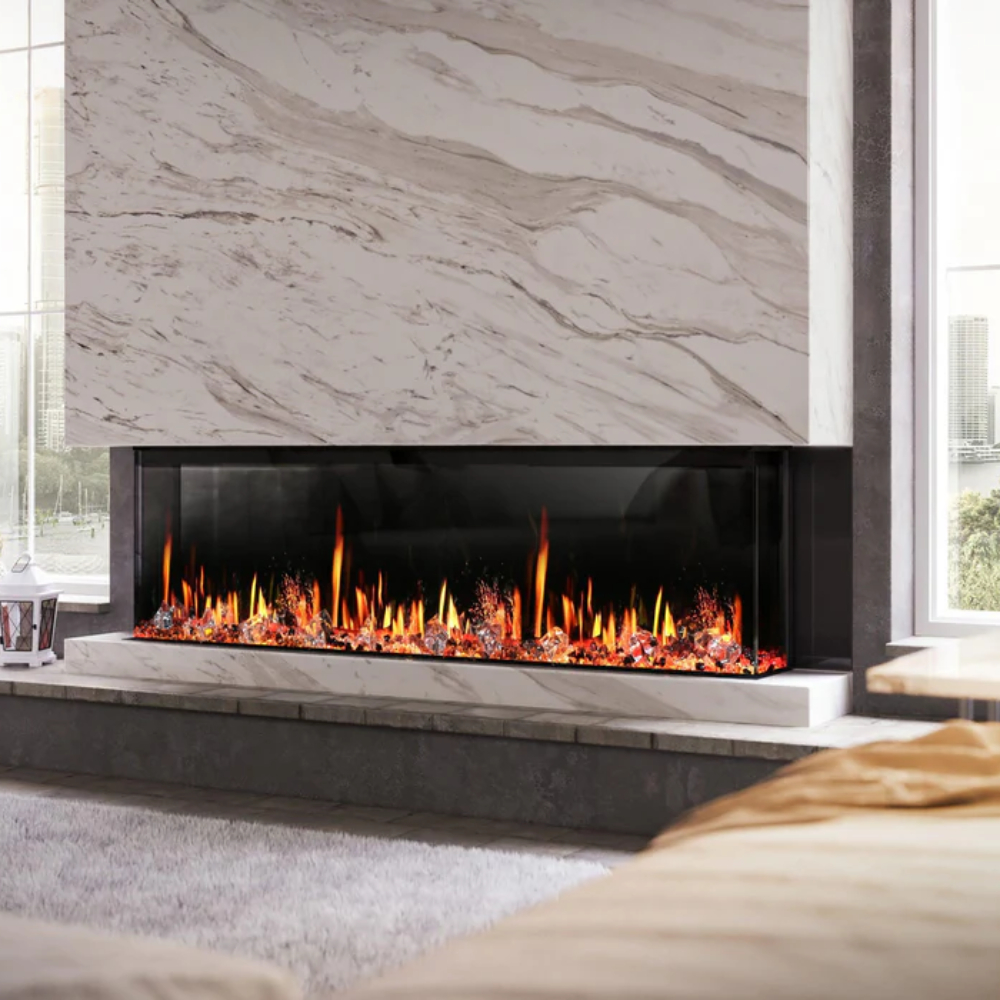 Litedeer Homes ZEF72TA WarmCastle 72" 3 Side Smart Electric Fireplace + Reflective Amber Glass