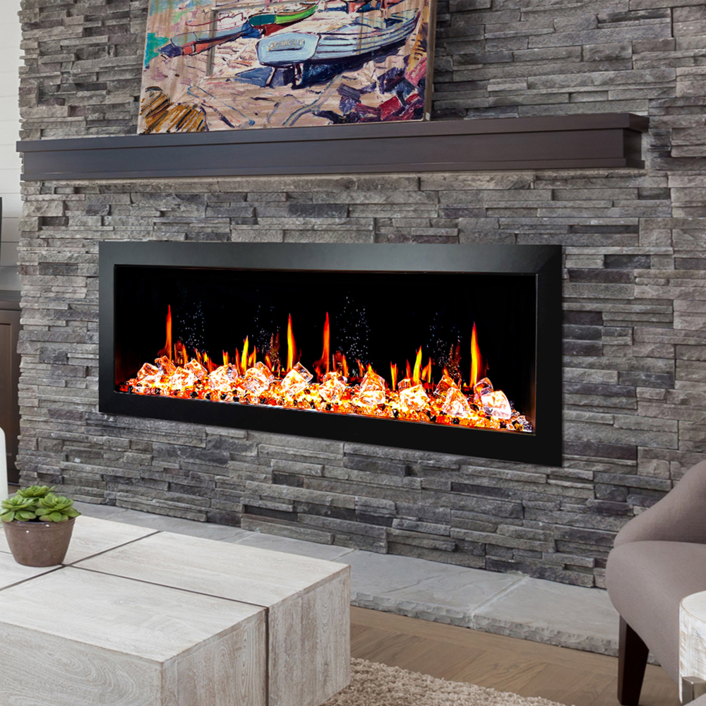 Litedeer Homes ZEF58VC Latitude II 58" Smart Wall Mount Electric Fireplace + Crushed Ice Rocks