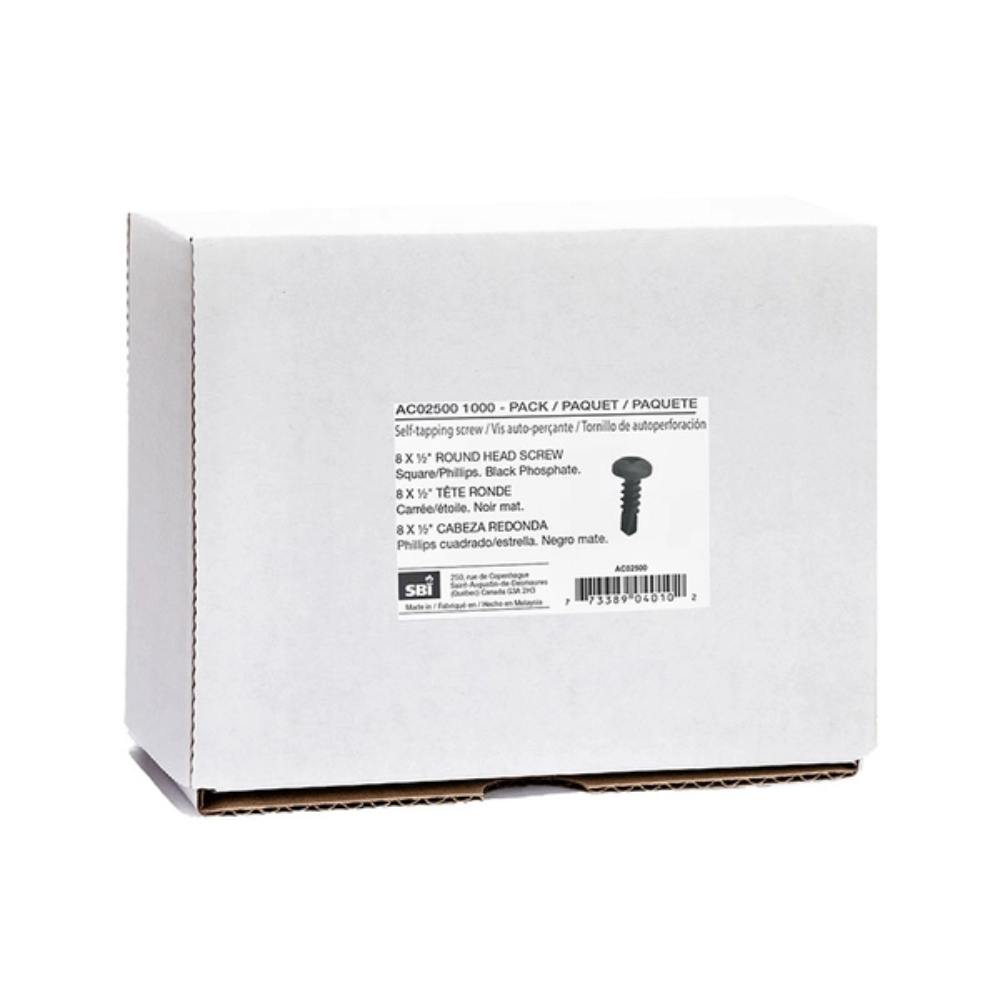 Drolet AC02500 Self-Tapping Black Screw Square/Phillips #8 X 1/2" (1000/Pack)