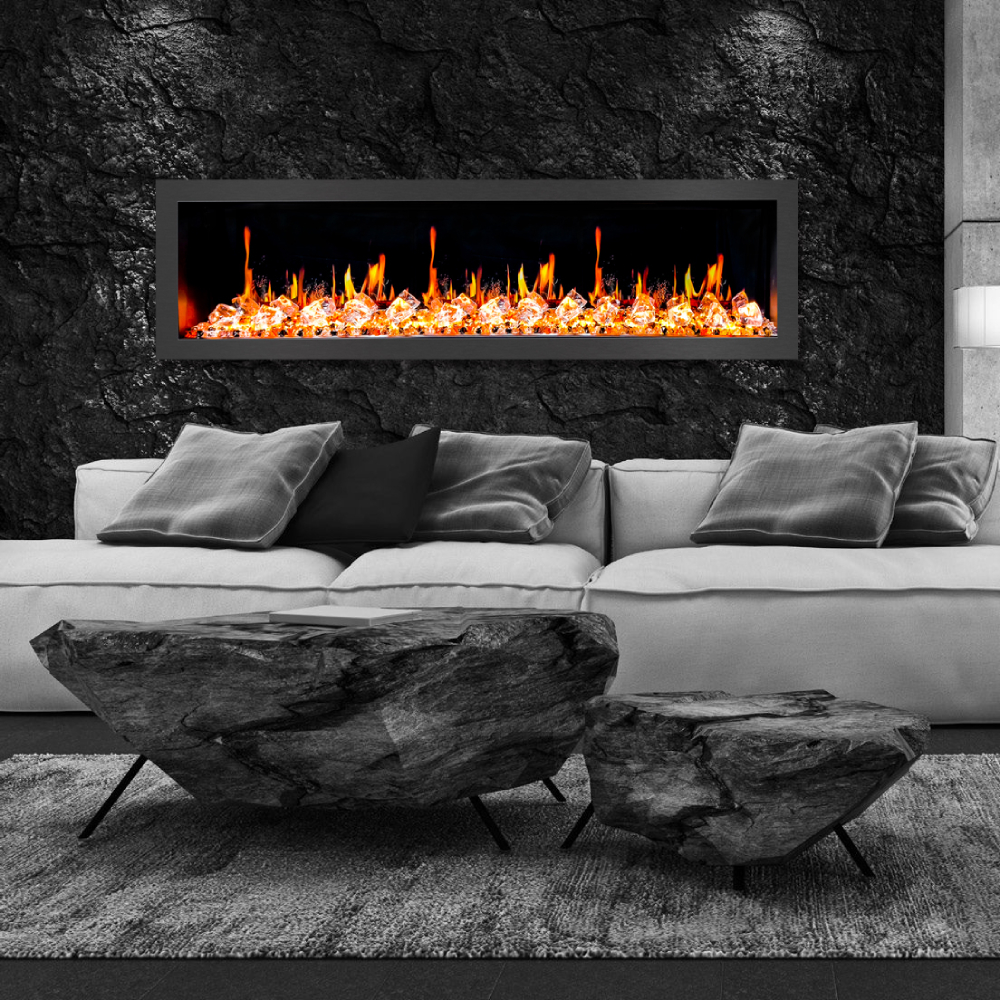 Litedeer Homes ZEF68XC Latitude II 68" Smart Wall Mount Electric Fireplace + Crushed Ice Rocks