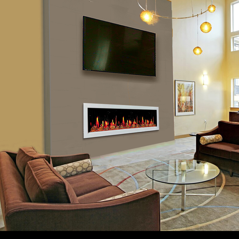 Litedeer Homes ZEF68XA Latitude II 68" Smart Wall Mount Electric Fireplace + Reflective Fire Glass