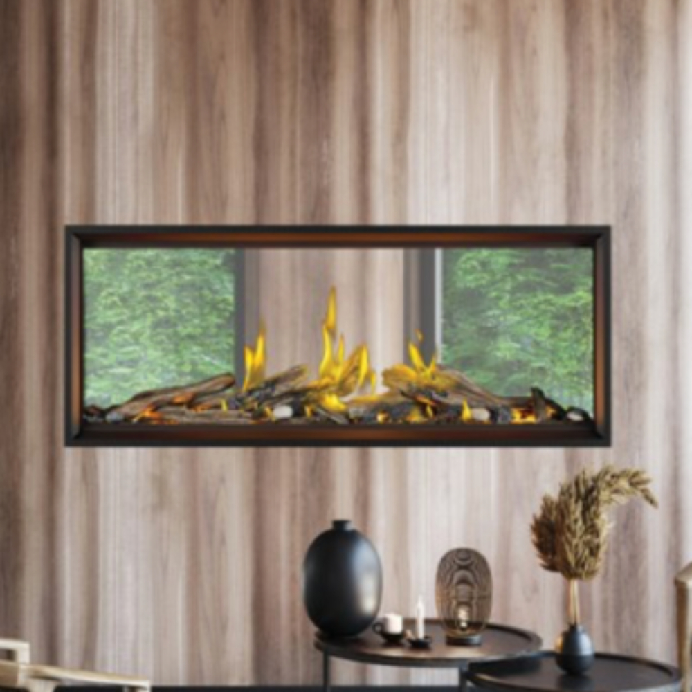 Napoleon TLV50LN2 Tall Linear Vector 50 See Through with Luminous Logs Direct Vent Fireplace Natural Gas with Electronic Ignition