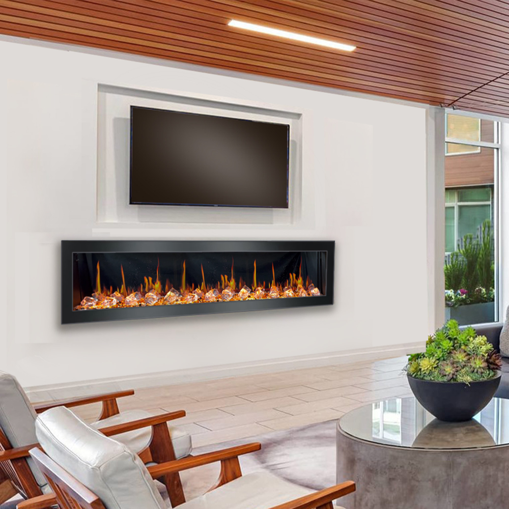 Litedeer Homes ZEF78VC Latitude II 78" Smart Wall Mount Electric Fireplace + Crushed Ice Rocks
