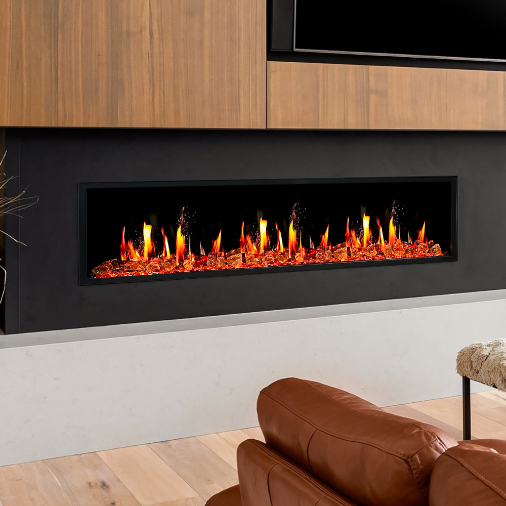 Litedeer Homes ZEF65XA Latitude 65" Ultra Slim Built-in Electric Fireplace + Reflective Fire Glass