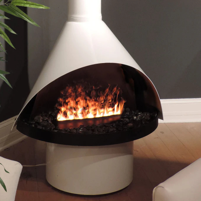 Malm Zircon 34 Electric Aquafire Fireplace & Matching Base Porcelain Slate Gray Enamel Finish w/ Remote