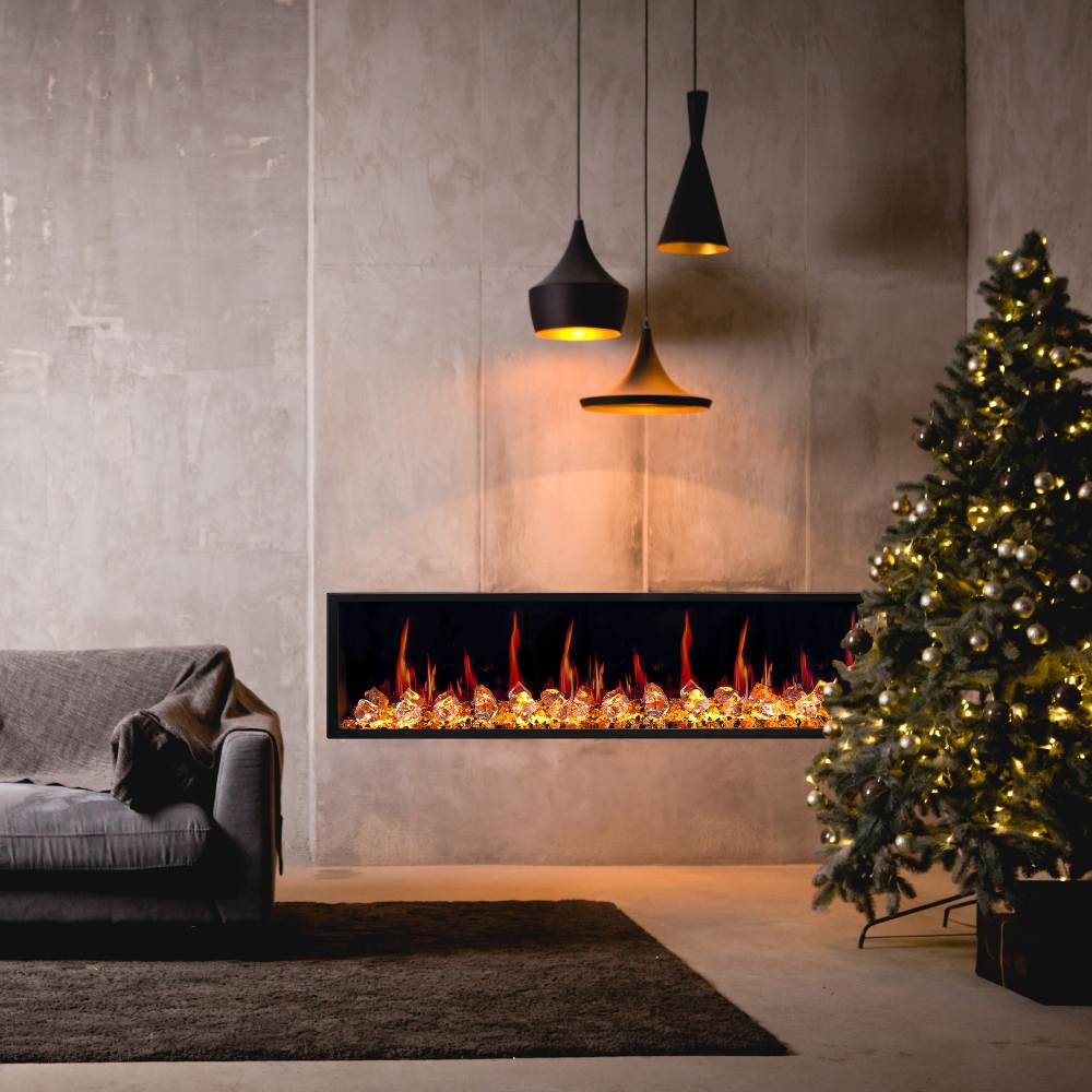 Litedeer Homes ZEF75VC Latitude 75" Built-in Linear Electric Fireplace + Crushed Ice Rocks