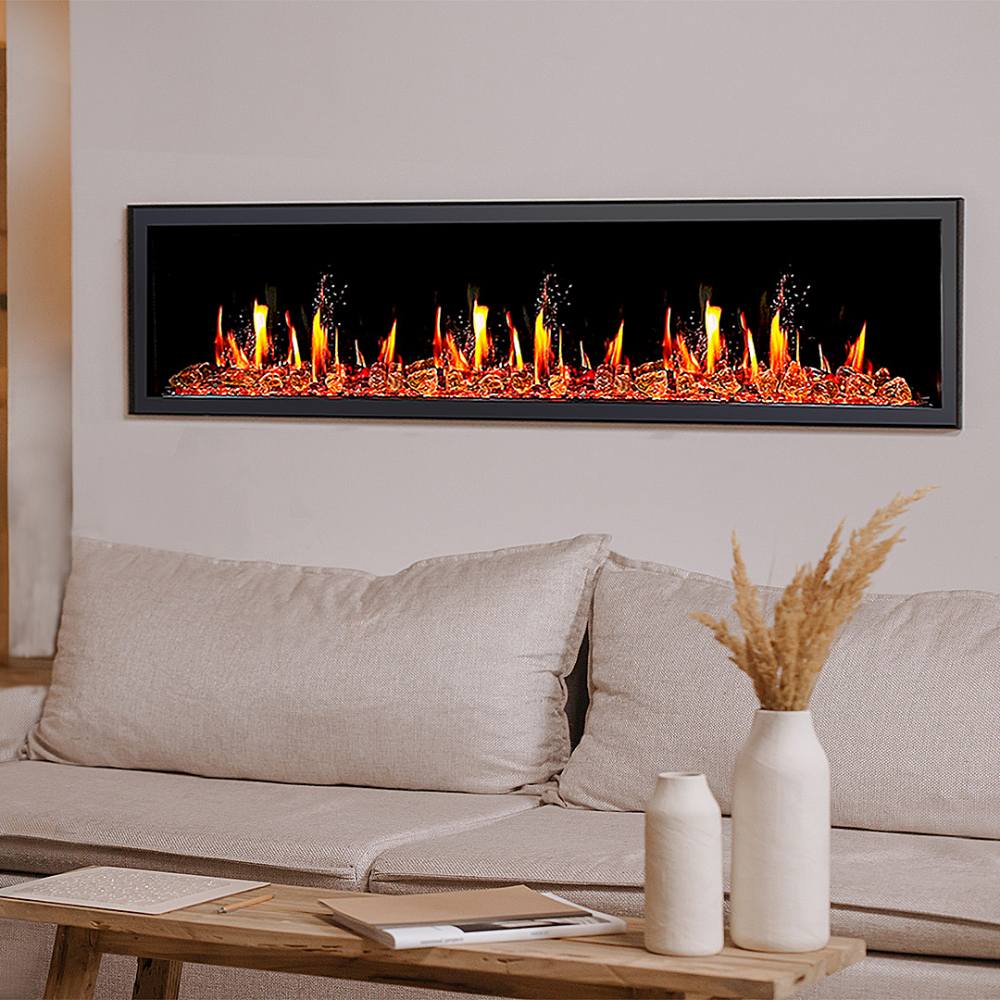 Litedeer Homes ZEF75VA Latitude 75" Built-in Linear Electric Fireplace + Reflective Fire Glass
