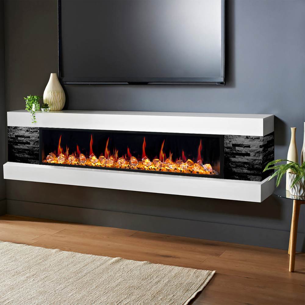 Litedeer Homes ZEF55VC Latitude 55" Built-in Linear Electric Fireplace + Crushed Ice Rocks