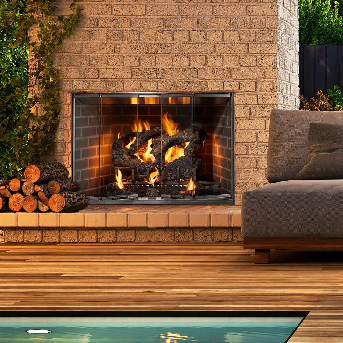 Majestic ODCTGWD-36H Cottagewood 36" Outdoor Wood-Burning Fireplace w/Gray Herringbone refractory