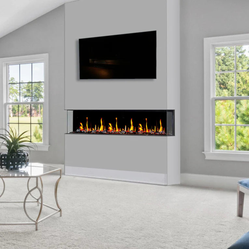 Litedeer Homes ZEF50TA WarmCastle 50" 3 Side Smart Electric Fireplace + Reflective Amber Glass