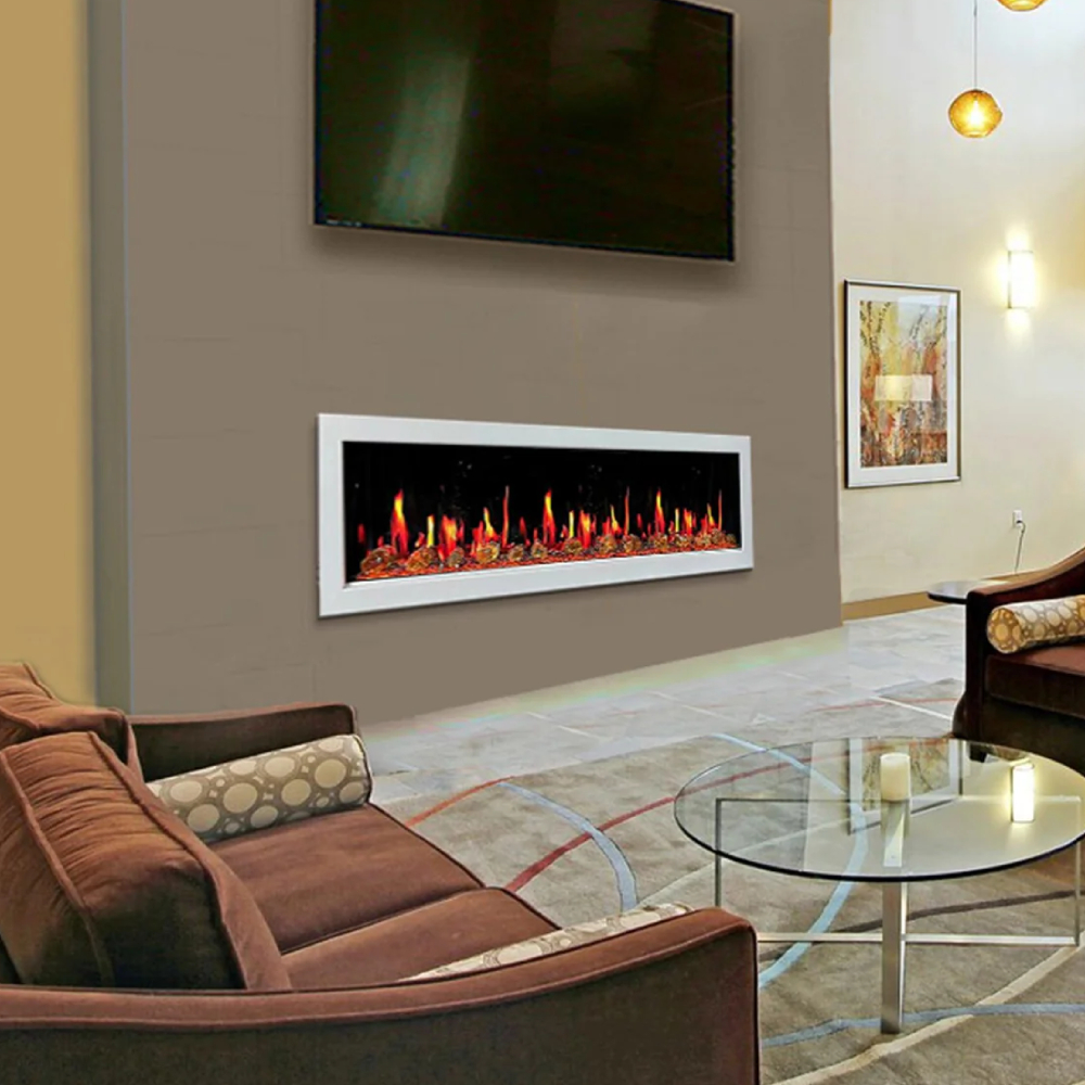 Litedeer Homes ZEF58VAW Gloria II 58" Smart Wall Mount Electric Fireplace with Reflective Fire Glass