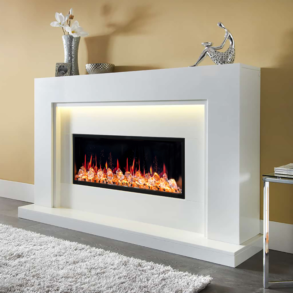 Litedeer Homes ZEF48XC Latitude II 48" Smart Wall Mount Electric Fireplace + Crushed Ice Rocks