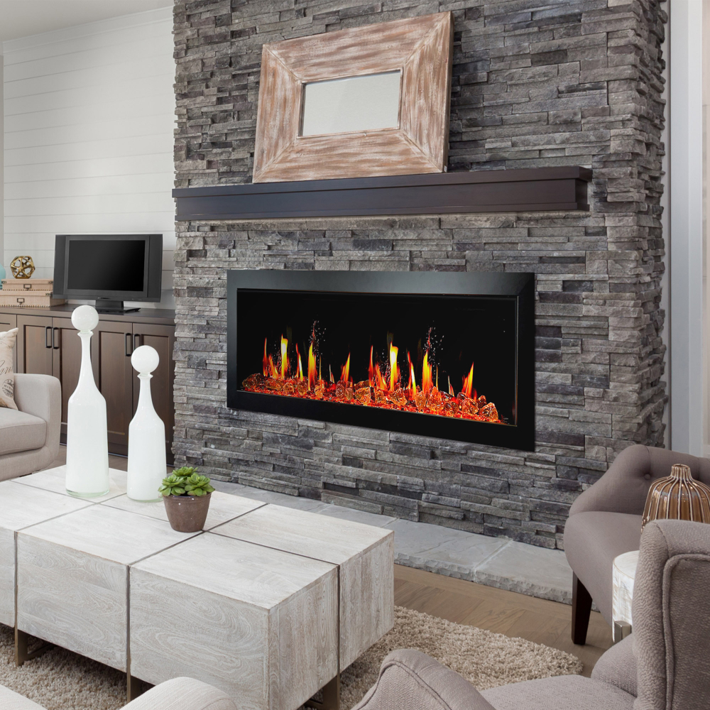 Litedeer Homes ZEF58VA Latitude II 58" Smart Wall Mount Electric Fireplace + Reflective Fire Glass