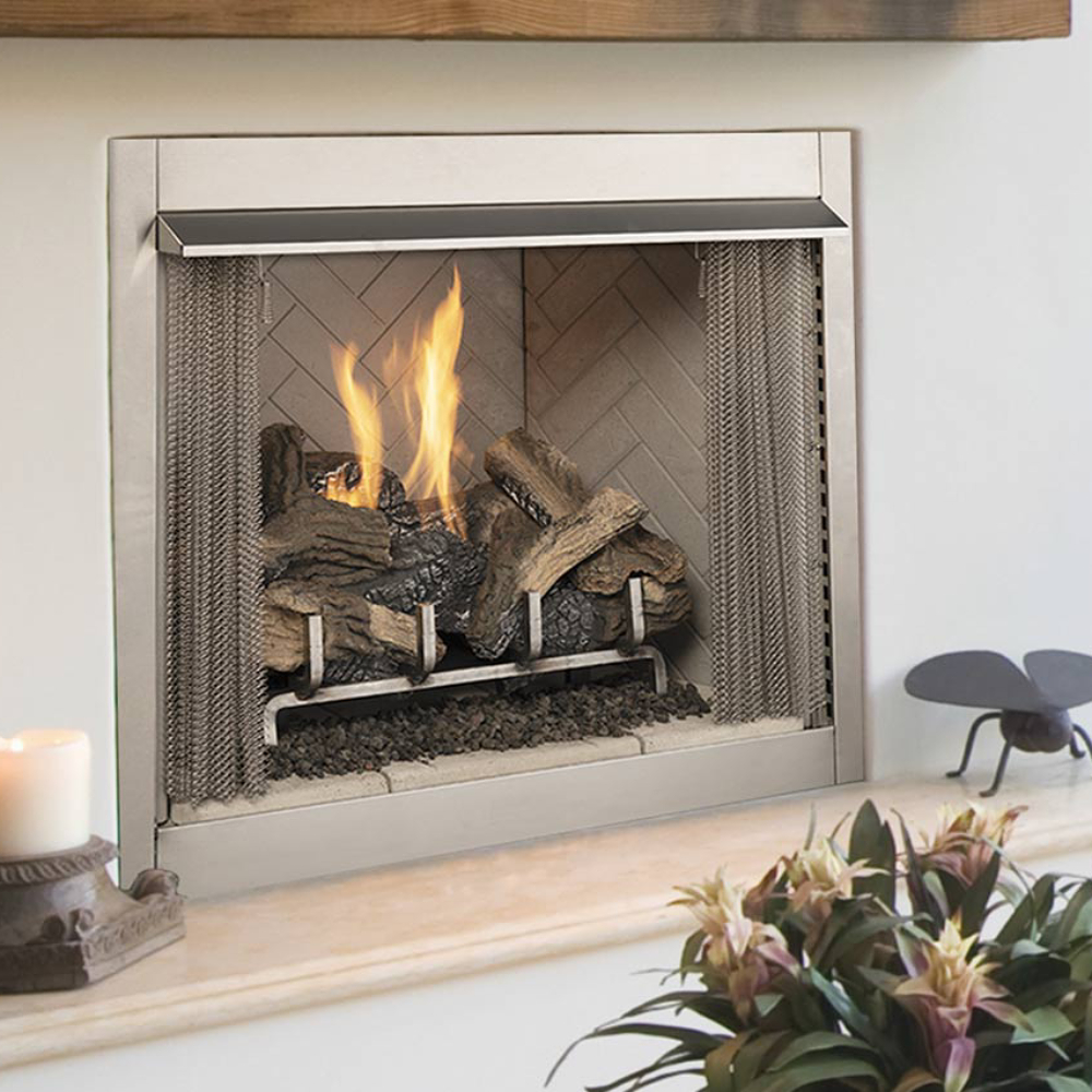 IHP Superior VRE3236ZENWS 36" Outdoor Electronic Ignition Nat-Gas Fireplace w/White Stacked Refractory Liner F4118