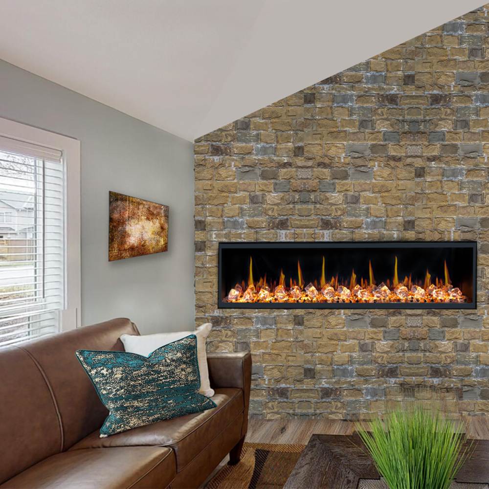 Litedeer Homes ZEF65XC Latitude 65" Ultra Slim Built-in Electric Fireplace + Crushed Ice Rocks