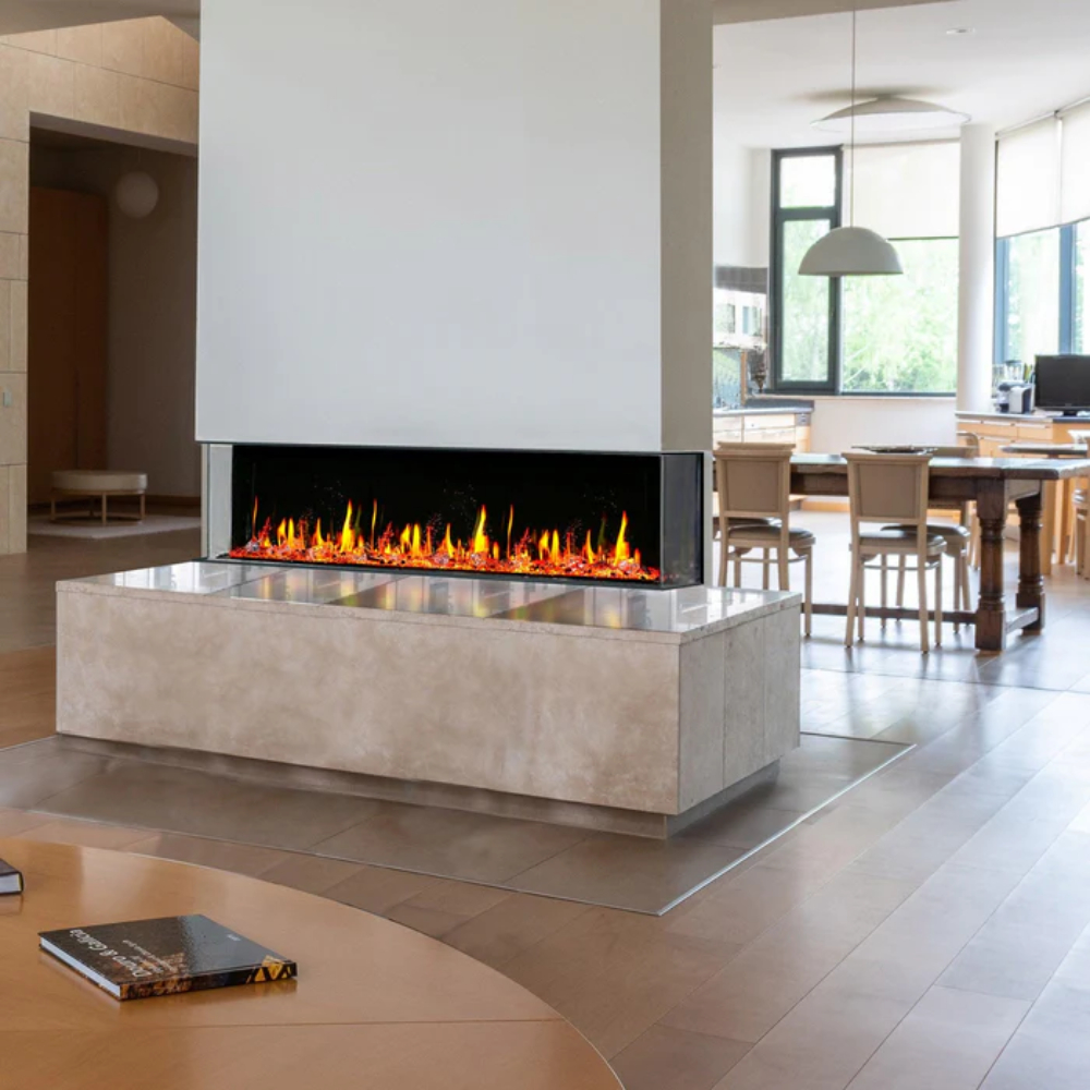 Litedeer Homes ZEF60TA WarmCastle 60" 3 Side Smart Electric Fireplace + Reflective Amber Glass