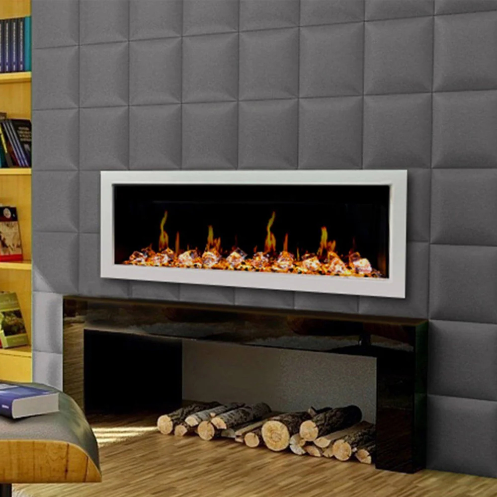 Litedeer Homes ZEF48XCW Gloria II 48" Seamless Push-in Electric Fireplace with Crushed Ice Rocks